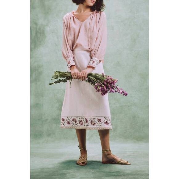NEW ROSEWATER HOUSE lola embroidered floral midi skirt in pink